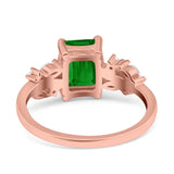 Emerald Cut Art Deco Engagement Wedding Bridal Ring Round Simulated Cubic Zirconia 925 Sterling Silver