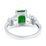 Emerald Cut Art Deco Engagement Wedding Bridal Ring Round Simulated Cubic Zirconia 925 Sterling Silver