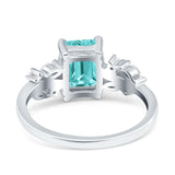 Emerald Cut Art Deco Engagement Wedding Bridal Ring Round Simulated Cubic Zirconia 925 Sterling Silver