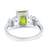 Emerald Cut Art Deco Engagement Wedding Bridal Ring Round Simulated Cubic Zirconia 925 Sterling Silver