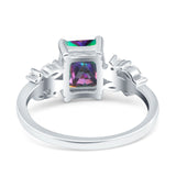Emerald Cut Art Deco Engagement Wedding Bridal Ring Round Simulated Cubic Zirconia 925 Sterling Silver