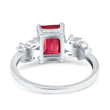 Emerald Cut Art Deco Engagement Wedding Bridal Ring Round Simulated Cubic Zirconia 925 Sterling Silver