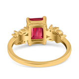 Emerald Cut Art Deco Engagement Wedding Bridal Ring Round Simulated Cubic Zirconia 925 Sterling Silver