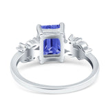 Emerald Cut Art Deco Engagement Wedding Bridal Ring Round Simulated Cubic Zirconia 925 Sterling Silver