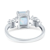 Emerald Cut Art Deco Engagement Wedding Bridal Ring Round Simulated Cubic Zirconia 925 Sterling Silver