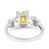 Emerald Cut Art Deco Engagement Wedding Bridal Ring Round Simulated Cubic Zirconia 925 Sterling Silver