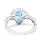 Teardrop Pear Art Deco Engagement Wedding Bridal Halo Ring Round Simulated Cubic Zirconia 925 Sterling Silver