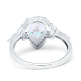 Teardrop Pear Art Deco Engagement Wedding Bridal Halo Ring Round Simulated Cubic Zirconia 925 Sterling Silver