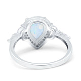 Teardrop Pear Art Deco Engagement Wedding Bridal Halo Ring Round Simulated Cubic Zirconia 925 Sterling Silver