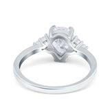 Teardrop Pear Art Deco Engagement Wedding Bridal Ring Round Simulated Cubic Zirconia Accent 925 Sterling Silver