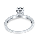 Art Deco Wedding Engagement Ring Simulated Cubic Zirconia Accent Vintage Bridal Ring Round 925 Sterling Silver