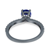 Art Deco Wedding Engagement Ring Simulated Cubic Zirconia Accent Vintage Bridal Ring Round 925 Sterling Silver