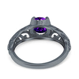 Art Deco Filigree Wedding Engagement Bridal Ring Round Simulated Cubic Zirconia 925 Sterling Silver