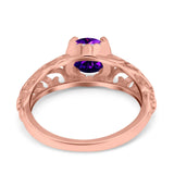 Art Deco Filigree Wedding Engagement Bridal Ring Round Simulated Cubic Zirconia 925 Sterling Silver