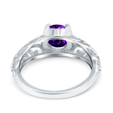 Art Deco Filigree Wedding Engagement Bridal Ring Round Simulated Cubic Zirconia 925 Sterling Silver