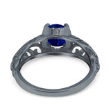 Art Deco Filigree Wedding Engagement Bridal Ring Round Simulated Cubic Zirconia 925 Sterling Silver