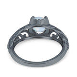 Art Deco Filigree Wedding Engagement Bridal Ring Round Simulated Cubic Zirconia 925 Sterling Silver