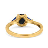 Vintage Art Deco Oval Wedding Ring Triangle Blue Sapphire Simulated Cubic Zirconia 925 Sterling Silver