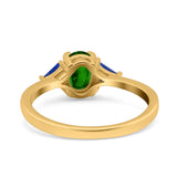 Vintage Art Deco Oval Wedding Ring Triangle Blue Sapphire Simulated Cubic Zirconia 925 Sterling Silver