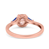 Vintage Art Deco Oval Wedding Ring Triangle Blue Sapphire Simulated Cubic Zirconia 925 Sterling Silver