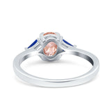 Vintage Art Deco Oval Wedding Ring Triangle Blue Sapphire Simulated Cubic Zirconia 925 Sterling Silver