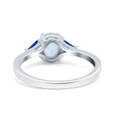 Vintage Art Deco Oval Wedding Ring Triangle Blue Sapphire Simulated Cubic Zirconia 925 Sterling Silver
