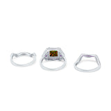 Three Piece Ring Band Flower Art Deco Princess Cut Wedding Bridal Ring Round Amethyst Simulated Cubic Zirconia 925 Sterling Silver