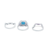 Three Piece Ring Band Flower Art Deco Princess Cut Wedding Bridal Ring Round Amethyst Simulated Cubic Zirconia 925 Sterling Silver