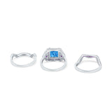 Three Piece Ring Band Flower Art Deco Princess Cut Wedding Bridal Ring Round Amethyst Simulated Cubic Zirconia 925 Sterling Silver