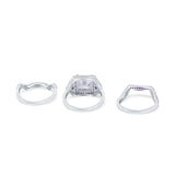 Three Piece Ring Band Flower Art Deco Princess Cut Wedding Bridal Ring Round Amethyst Simulated Cubic Zirconia 925 Sterling Silver