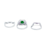 Three Piece Ring Band Flower Art Deco Princess Cut Wedding Bridal Ring Round Amethyst Simulated Cubic Zirconia 925 Sterling Silver