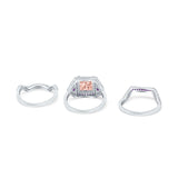 Three Piece Ring Band Flower Art Deco Princess Cut Wedding Bridal Ring Round Amethyst Simulated Cubic Zirconia 925 Sterling Silver