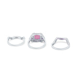 Three Piece Ring Band Flower Art Deco Princess Cut Wedding Bridal Ring Round Amethyst Simulated Cubic Zirconia 925 Sterling Silver