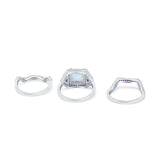 Three Piece Ring Band Flower Art Deco Princess Cut Wedding Bridal Ring Round Amethyst Simulated Cubic Zirconia 925 Sterling Silver