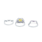 Three Piece Ring Band Flower Art Deco Princess Cut Wedding Bridal Ring Round Amethyst Simulated Cubic Zirconia 925 Sterling Silver