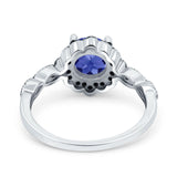 Flower Art Deco Wedding Ring Round Black Simulated Cubic Zirconia 925 Sterling Silver