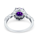 Flower Art Deco Engagement Ring Round Amethyst Simulated Cubic Zirconia 925 Sterling Silver