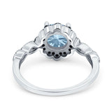 Flower Art Deco Engagement Ring Round Amethyst Simulated Cubic Zirconia 925 Sterling Silver