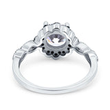 Flower Art Deco Engagement Ring Round Amethyst Simulated Cubic Zirconia 925 Sterling Silver
