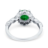 Flower Art Deco Engagement Ring Round Amethyst Simulated Cubic Zirconia 925 Sterling Silver