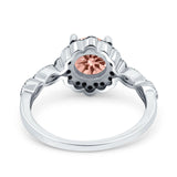 Flower Art Deco Engagement Ring Round Amethyst Simulated Cubic Zirconia 925 Sterling Silver