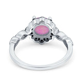 Flower Art Deco Engagement Ring Round Amethyst Simulated Cubic Zirconia 925 Sterling Silver