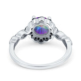 Flower Art Deco Engagement Ring Round Amethyst Simulated Cubic Zirconia 925 Sterling Silver