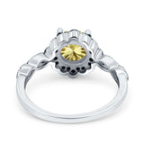 Flower Art Deco Engagement Ring Round Amethyst Simulated Cubic Zirconia 925 Sterling Silver