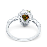 Teardrop Pear Art Deco Wedding Bridal Engagement Ring Round Simulated Cubic Zirconia 925 Sterling Silver