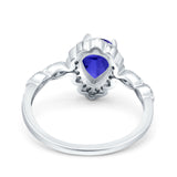 Teardrop Pear Art Deco Wedding Bridal Engagement Ring Round Simulated Cubic Zirconia 925 Sterling Silver