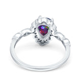 Teardrop Pear Art Deco Wedding Bridal Engagement Ring Round Simulated Cubic Zirconia 925 Sterling Silver