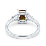Emerald Cut Art Deco Engagement Ring Simulated Cubic Zirconia 925 Sterling Silver