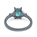 Emerald Cut Art Deco Engagement Ring Simulated Cubic Zirconia 925 Sterling Silver