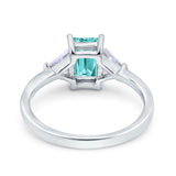 Emerald Cut Art Deco Engagement Ring Simulated Cubic Zirconia 925 Sterling Silver
